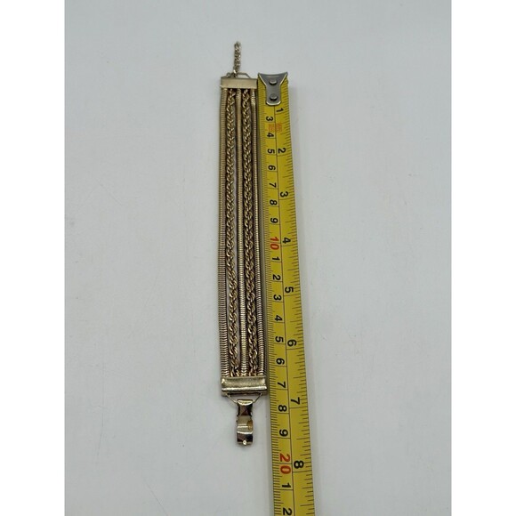 Vintage Mid Century Gold Tone Triple Chain Bracelet  Textured Rope & Snake Chain - Picture 5 of 6